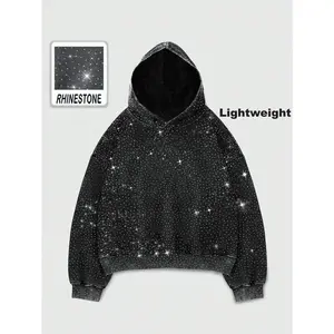 Rhinestone Glitter Christmas Oversized Hoodies Sparkly Long Sleeve Shirts Party Hooded Sweatshirts Tops