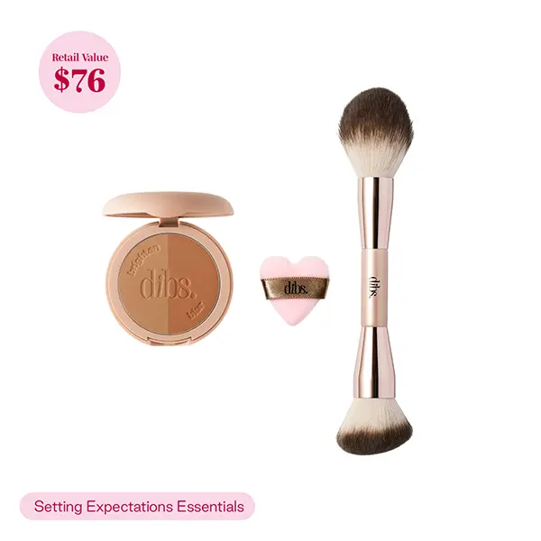 DIBS BEAUTY Setting Expectations Essentials LoveBeam® Setting Powder & Duo Brush Face for Soft-Focus Diffused Finish Complexion Set