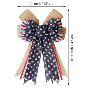 Five-pointed star striped decorative bow, Independence Day wreath decorative bow. They can be used for decoration and placement to enhance the festive atmosphere.