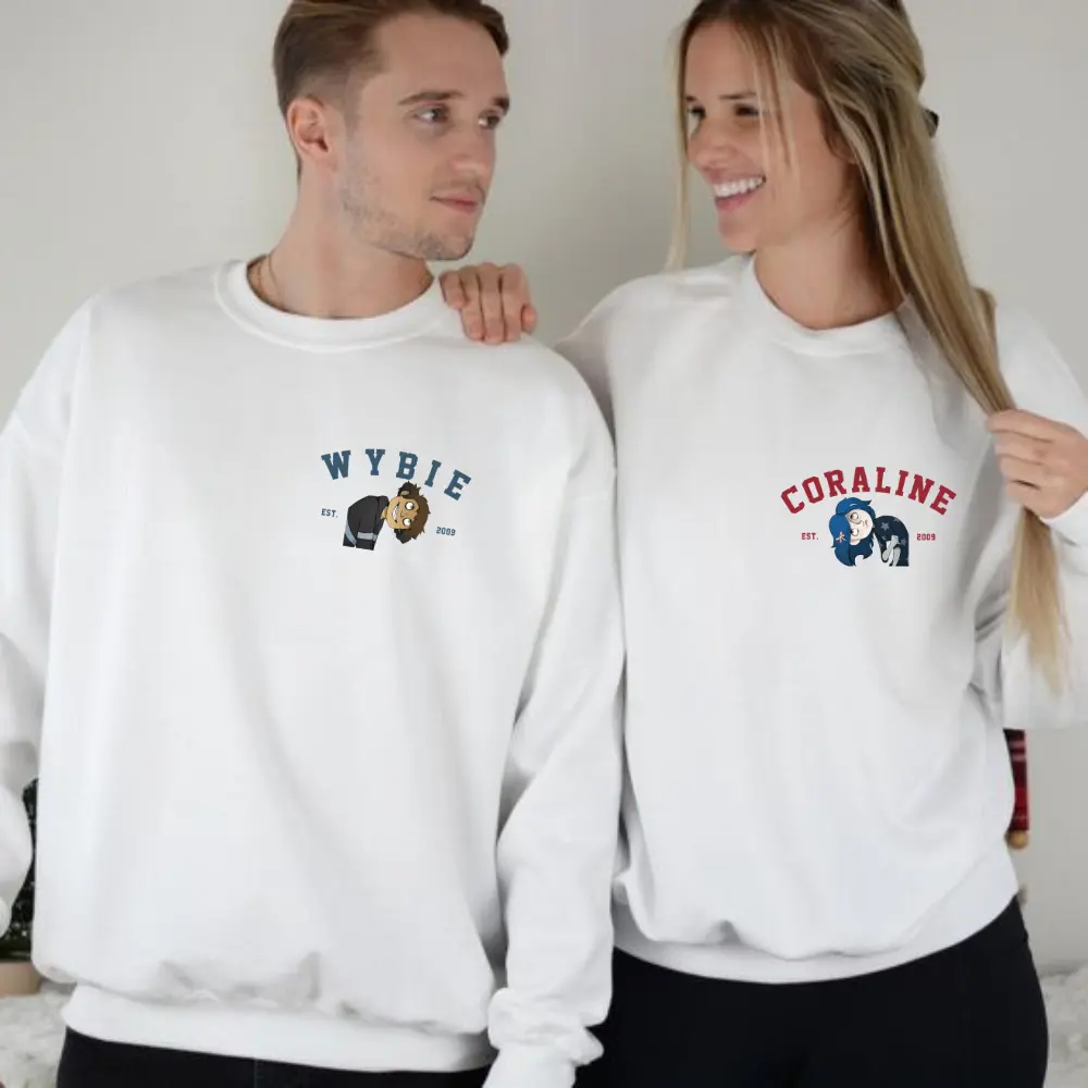Matching Horror Movie Couple Sweaters, Scary Doll And Boy Friend Matching Sweatshirt, Halloween Embroidered Shirt