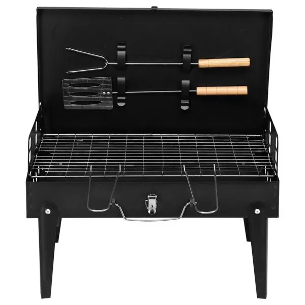 Portable Charcoal Grill, Black Square Charcoal Grill with 44*27*7cm Dimensions for Outdoor Barbecue