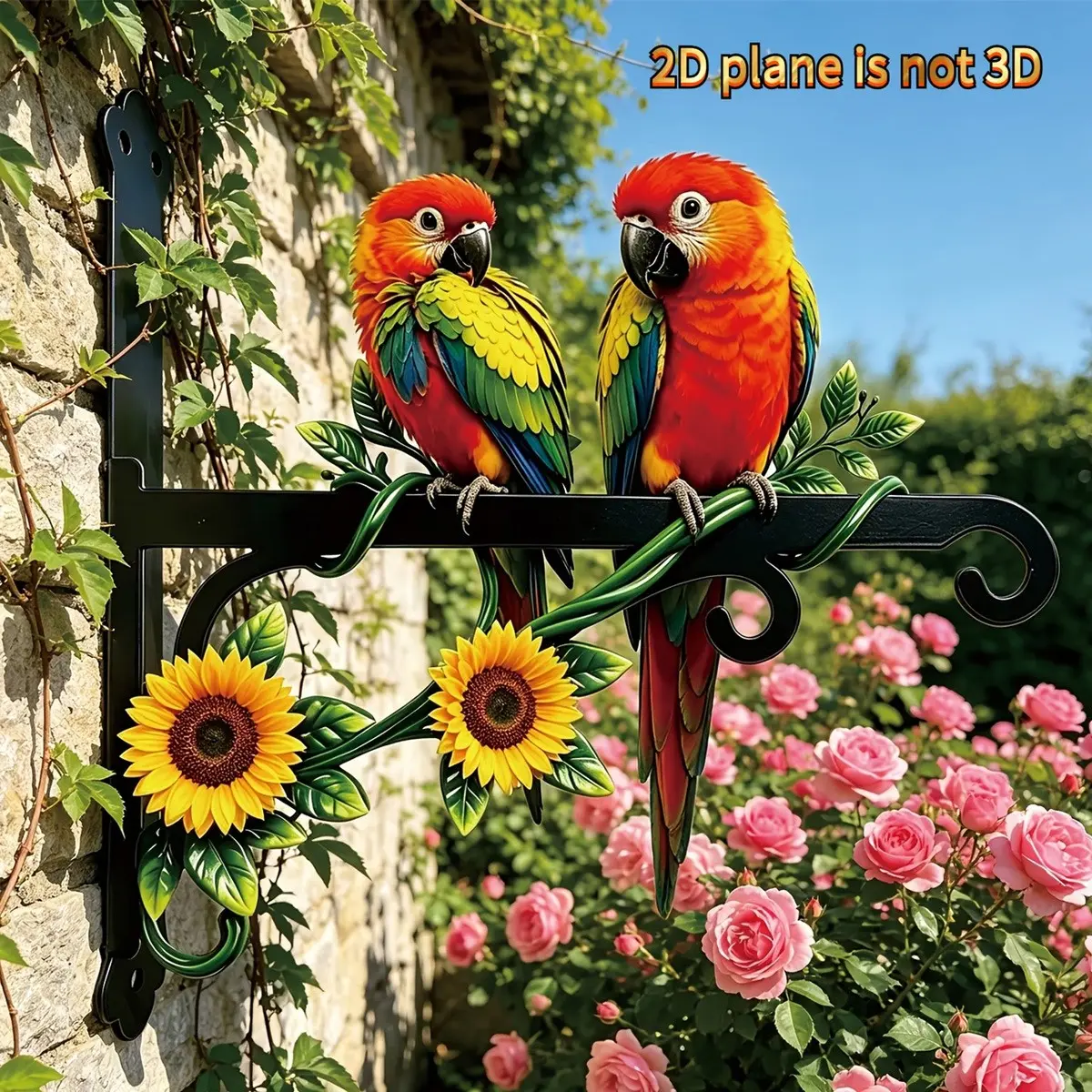 1-Piece Metal 2D Wall-Mounted Outdoor Hook, Colorful Parrot and Floral Design, Rust-Proof, Fade-Resistant, Indoor and Outdoor Use