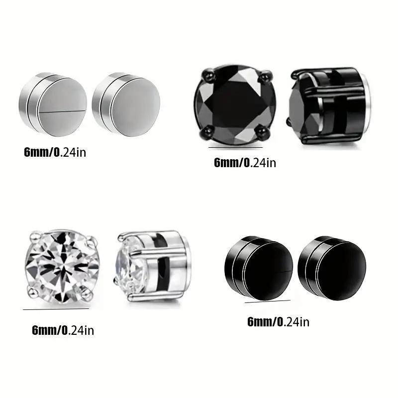 {Comfort Earrings} Magnetic Men's Perforated Ear Clips, Fashion Style Zircon Magnetic Ear Clips, Silver and Black Punk False Ear Clips