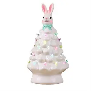 Easter Bunny Tree Decorations,Light Up Easter Bunny Tree with Colorful Lamp Beads, Operated Artificial B
