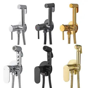 ULA Rose Gold Bidet Faucet Brass Handheld Bidet Sprayer Set Hot Cold Mixer Bathroom Toilet Faucet Portable Hygienic Shower Head