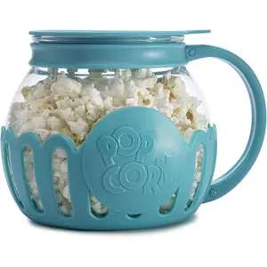 Patented-Pop Popcorn Popper with Temperature Safe, Lid Measures Kernels and Melts Butter, Made BPA, Dishwasher Safe, 1.5-Quart, Teal