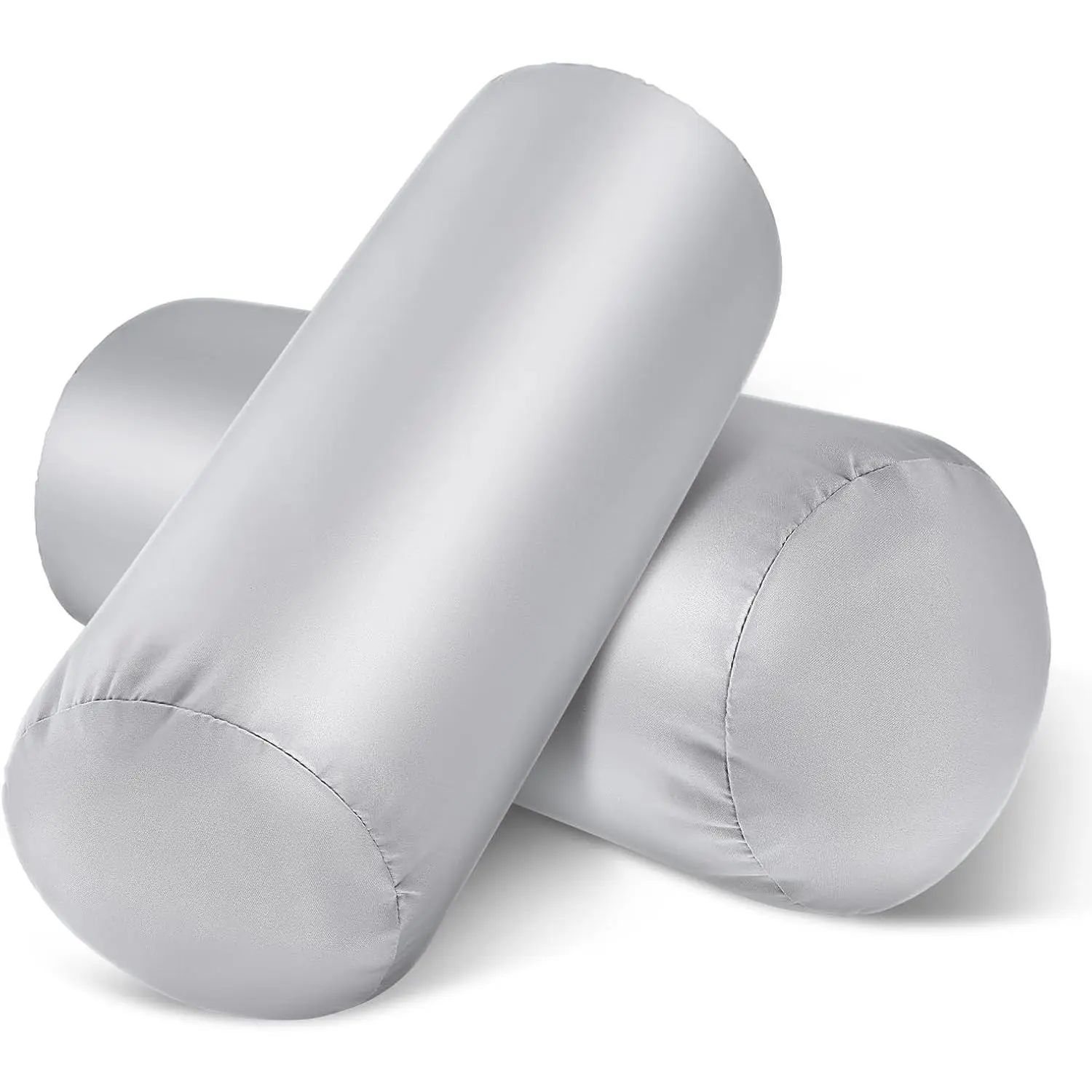 2 Packs Round Neck Pillow Ca Covers, 16.1x5.9inch Cervical Neck Roll Pillow Cover Soft Round Pillow Covers with Zipper Bolster Pillowcas Silk Cylinder Pillow Ca Covers for Hair & Skin