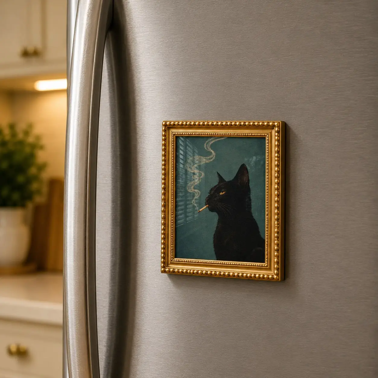 Vintage Black Cat Fridge Magnet, Moody Gothic Kitchen Decor, Dark Aesthetic Refrigerator Magnet, Cat Lover Gift