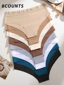 Lace Low Waist Seamless Brazilian Panties, 8 Pack Women's Underwear, Colorblock Panties, Soft Comfy Panties, Comfortable and Stylish, Perfect Fit Design, Daily Wear