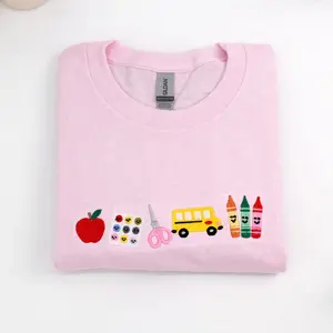 Teacher Life Embroidered Sweatshirt | Cute Teacher Icons Crewneck | Personalized Teacher Pullover | Back to School Gift | Teacher Appreciation Crewneck