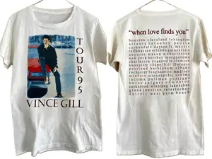 Vintage 90s Vince Gill Tour 94 Graphic Hanes Heavyweight White Men's T-Shirt Unisex Black Menswear Top Tee Cotton Fabric