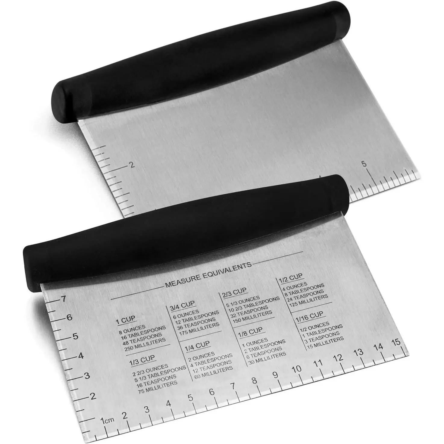 Metal Griddle Scraper ,  Stainless Steel Dough Bench Scraper Pastry  with Measuring Marks, Multi-purpose Kitchen Tool for Flat Top Grilling/Baking/Cooking, Dishwasher Safe (2-Pack)