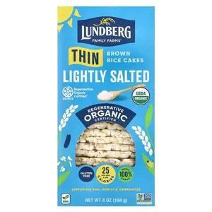 Lundberg Organic Thin Brown Rice Cakes, Lightly Salted, 6 oz (168 g)