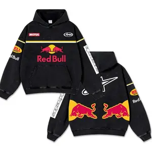 Retro Buffalo Red Racing Washed Hoodie Motor World Champion Enthusiast Apparel Streetwear Racing Team Super Motorsports Clothing Motobike Riders Supermotor Off-Road Dirt Bike Fan Gear Cotton For Motor Fan