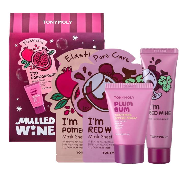 TONYMOLY Mulled Wine Mask & Body Serum Set – Holiday Skincare Gift, Secret Santa Gift, or White Elephant Exchange Idea, 4-Piece Hydrating & Pore Refining Set