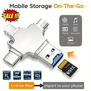 4-in-1 USB 3.0 TF Flash Drive - High-Speed Mobile Storage, OTG Photo Stick, U-Drive Files, TF Card Reader for iPhone, iPad, Android Phones - Multifunctional OTG Adapter with Compact Design
