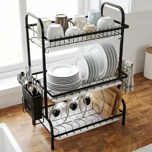 3 Tier Dish Drying Racks Stainless Steel Rustproof, Large Capacity Space Saving Dish Drainer for Kitchen Counter, Heavy Duty Organizer for Plates Bowls Cups Utensils Pots, with Removable Drainboard, 2026