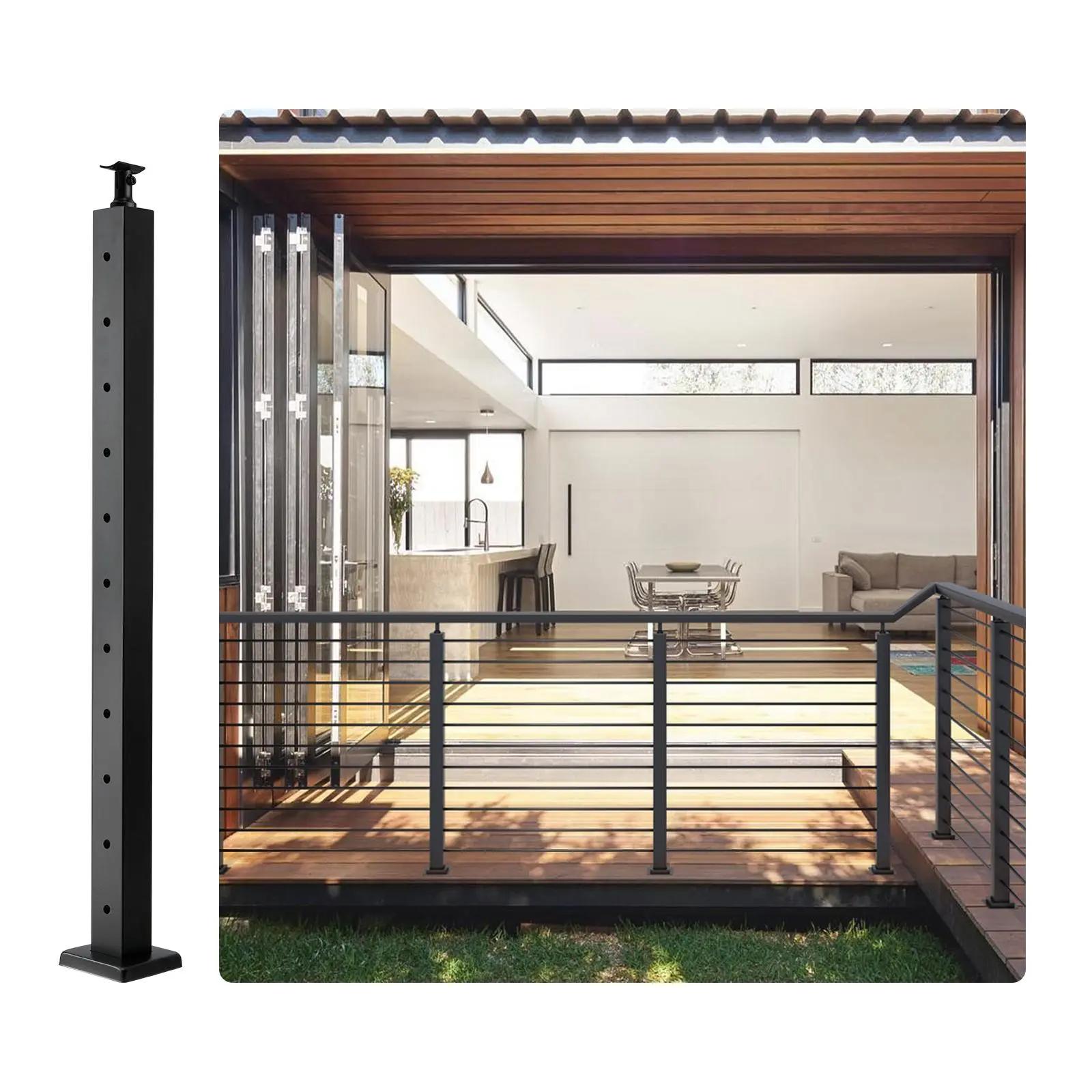 VEVOR Cable Railing Post, 36"x2"x2" SUS304 Stainless Steel Horizontal Hole Deck Rail, 11 Pre-Drilled Holes, with Horizontal & Curved Brackets, 1JZLGZ91455HTSTZXV0#SohoChic, Cable Rail
