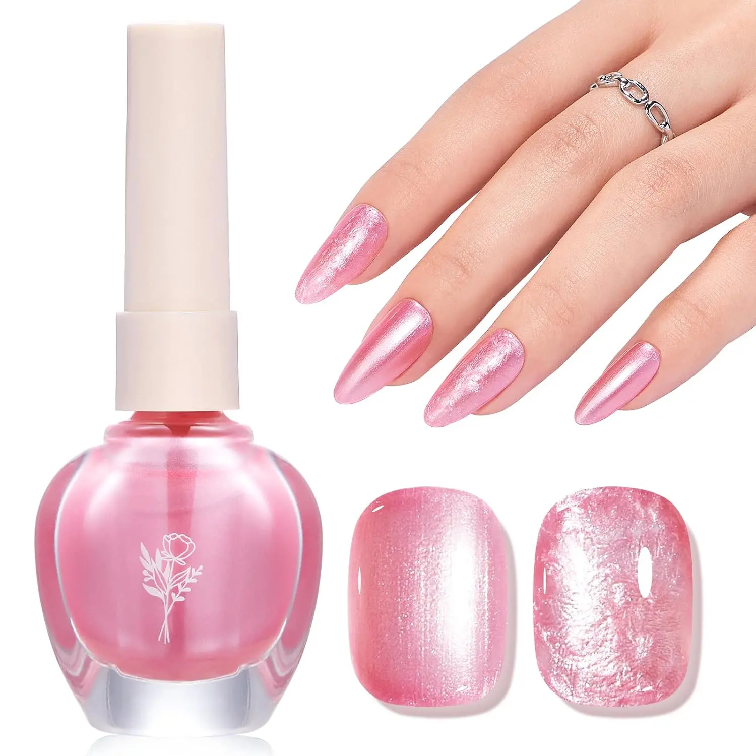 COSMOO 12ML Quick Dry Nail Polish, Pearl Pink Nail Lacquer, Chip Resistant Manicure, Fast Drying, Streak Free,Shimmery Rose Pink Summer Nail Polish