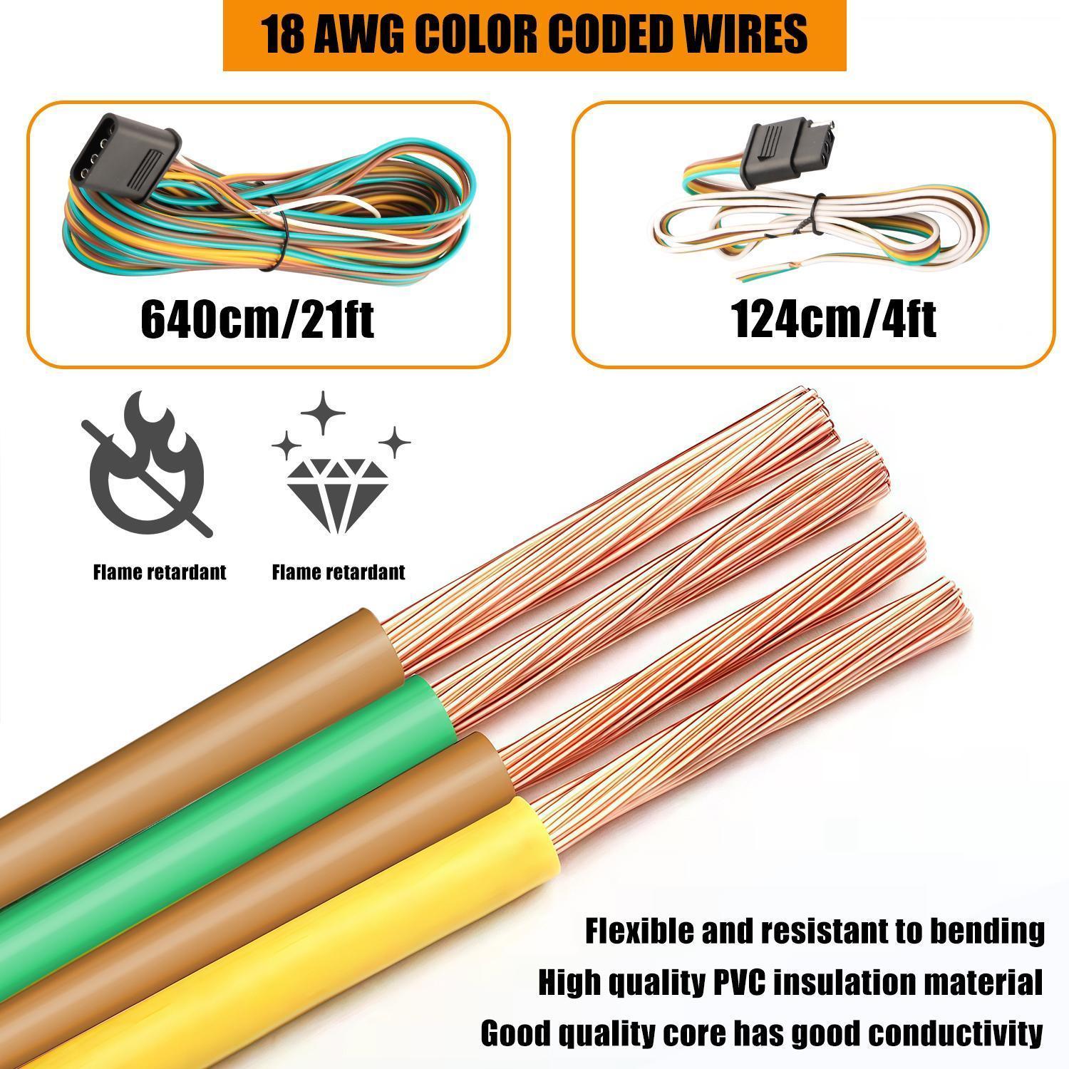 25FT 4 Pin Flat Trailer Wiring Harness Kit | Wishbone Style 4-Way Trailer Light Harness for Tail Lights | Plug & Play for Utility Boat Trailer | LED Compatible