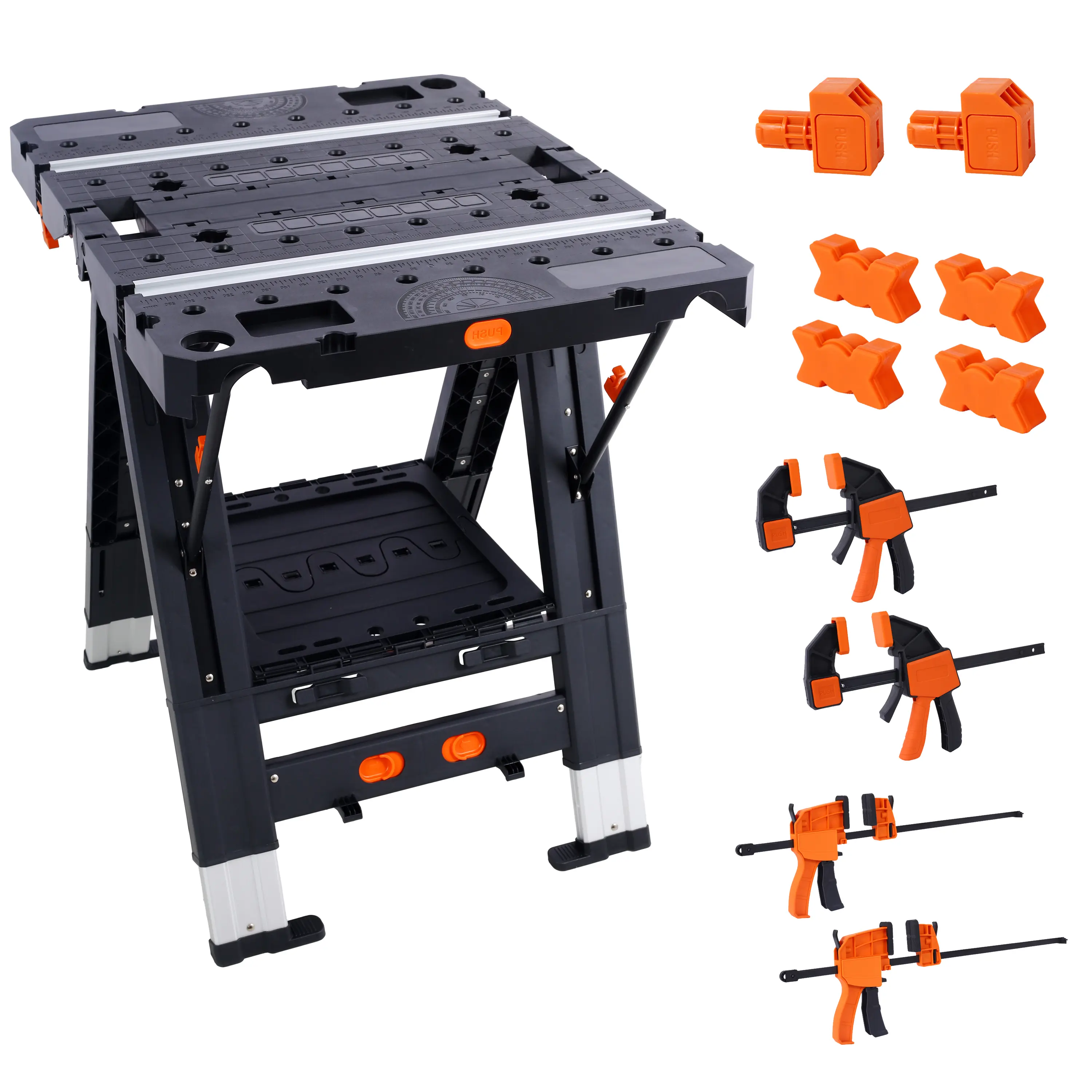 Portable Folding Work Table, 2-in-1 as Sawhorse & Workbench, Large Load Capacity with 4pcs Clamps