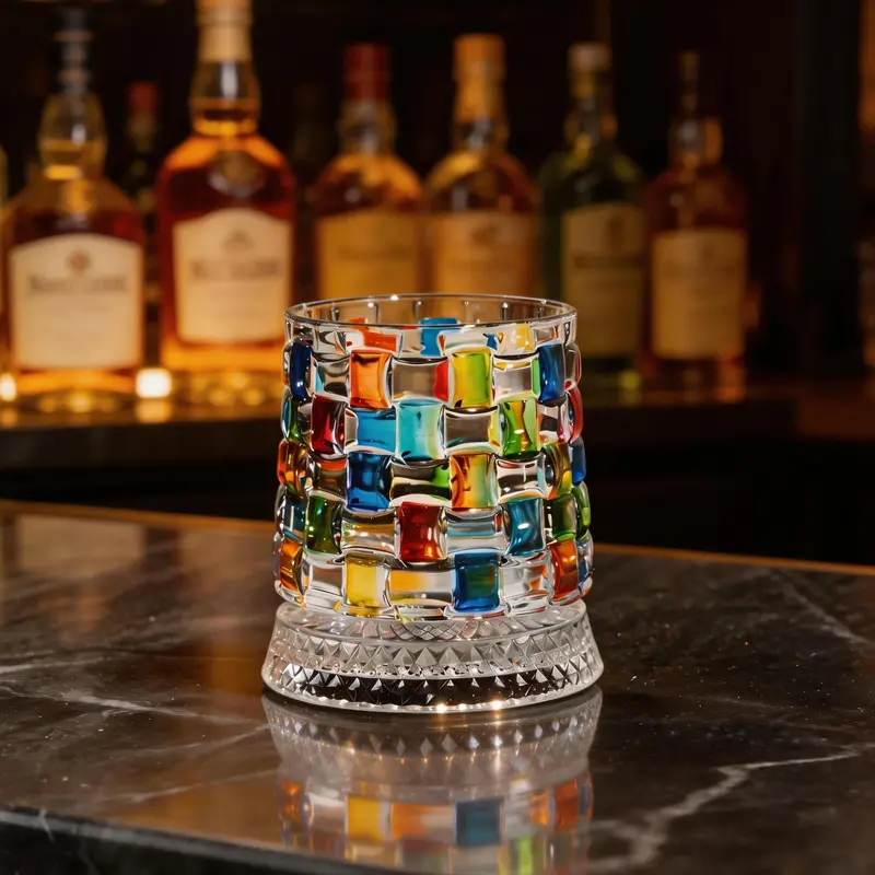 Hand-Painted Embossed Rotating Whiskey Glass, Minimal Luxury Crystal Tumbler, Smooth Spin Design, Elegant Drinkingware for Adults, Premium Drinking Glasses, Spinning Glass Cup