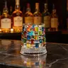 Hand-Painted Embossed Rotating Whiskey Glass, Minimal Luxury Crystal Tumbler, Smooth Spin Design, Elegant Drinkingware for Adults, Premium Drinking Glasses, Spinning Glass Cup