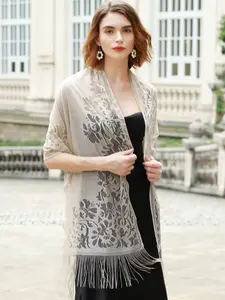 Elegant Lace Shawl Scarf with Fringe, Fashionable Multifunctional Wrap for Dance Wedding Party Beach, Stylish Plain Color Accessory