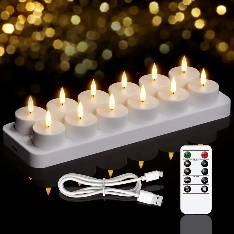 Rechargeable Flameless LED Tea Lights with Remote & Timer, Charging Base Included, Battery Operated Electric Tealight Candles for Christmas Wedding Home Decor