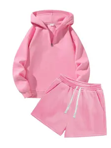 Unisex Solid Drop Shoulder Sweatshirt & Drawstring Waist Shorts Set, Casual Fashion Cozy Breathable Two-piece Outfits for Daily Outdoor Wear, Unisex Clothes for Fall,Airport Outfit