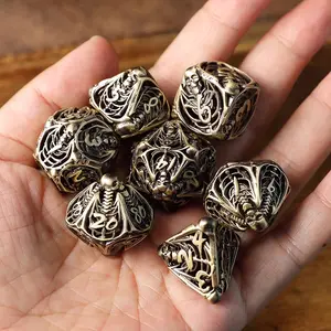 Dnd Dice Set 7 Piece Hollow Multi-Sided Copper Dice, Skull Design, Dungeons & Dragons Rpg Accessories, Tabletop Games, Role-Playing Adventures