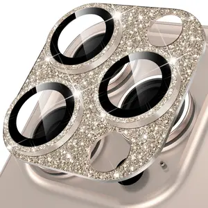 iPhone Camera Lens Protector, Full Bling Sparkly Diamond Tempered Glass Screen Protector Metal Camera Cover Accessories