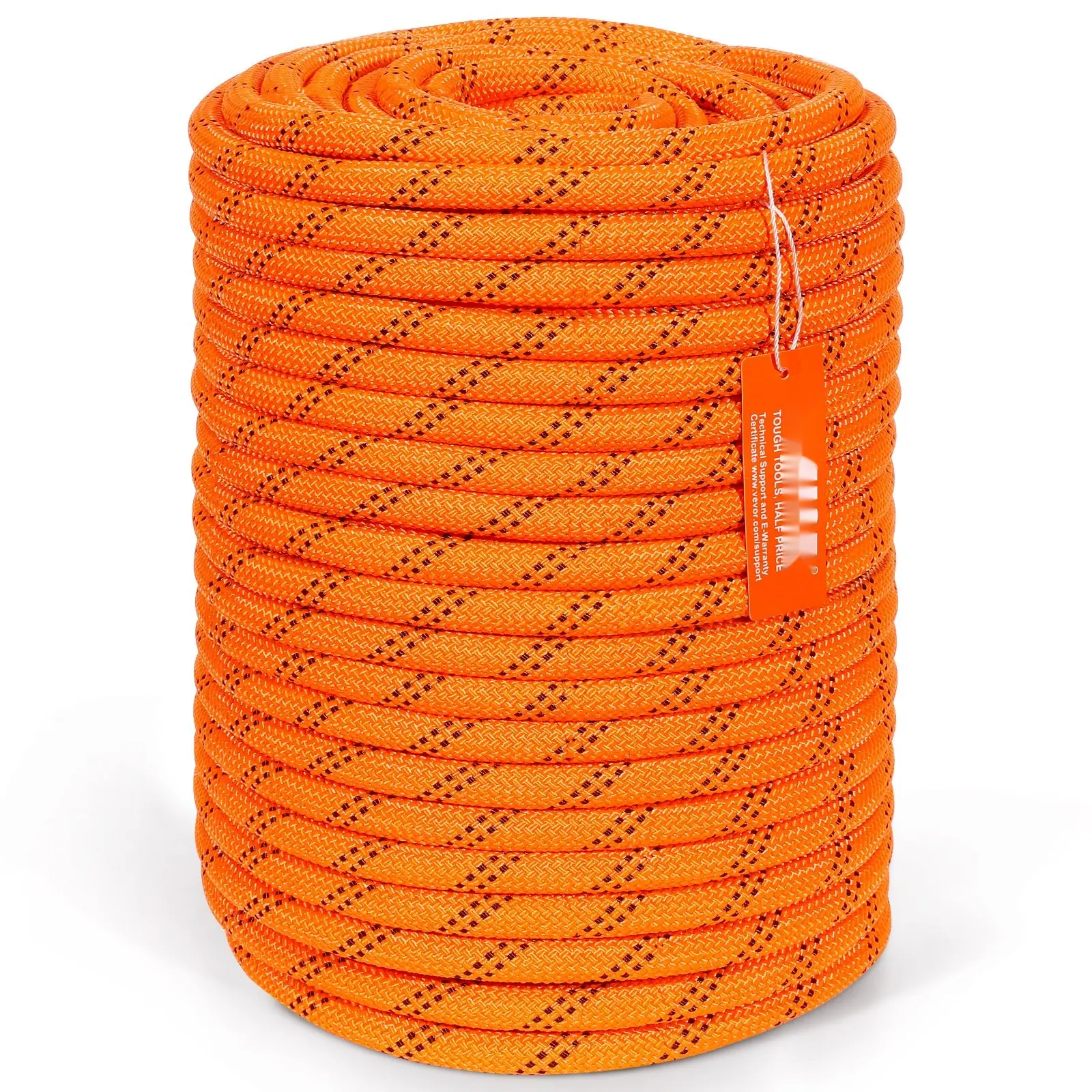Double Braided Polyester Rope, 1/2 In x 220 Ft, 48-Strand Construction, 8000 Lb Breaking Strength, Outdoor Climbing and Rigging Rope, Arborist, Rock Climbing, Hiking, Camping, Swing, Rappelling, Rescue, Orange/Black