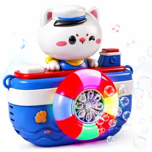 Cat Bubble Machine Toys for Kids, Automatic Bubble Blower Toy with LED Lights, Bubble Solution Bottle & Carry Strap, Cute Outdoor Summer Bubble Maker for Boys Girls