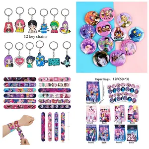 Korean Cartoon Girl Group Party Favor Gift Set, Exclusive Children's Birthday Set, Keychain, Badge, and Bracelet Combo, including 12 keychains, 12 badges, 12 bracelets, and 12 gift bags, allowing everyone to be immersed in the party.