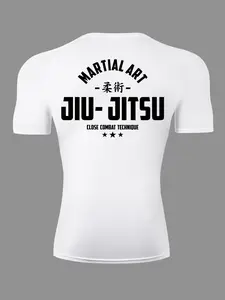 Jiu Jitsu Graphic Short Sleeve Compression Shirt for Men, Gym Workout Running Tight-Fitting Sporty Tees, Summer Quick-Dry Breathable Round Neck T-Shirt Tops, Rash Guard Baselayer Undershirt Activewear Sportswear