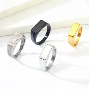 Titanium Steel Signet Ring Minimalist Sleek Polished Band Unisex Designer Finger Jewelry Unique Flat Top
