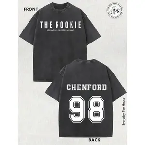 Men'S Heavyweight 230g Double-Sided Washed T- with Vintage Sports Jersey Style - The Rookie & CHENFORD Graphic Print, Number 98 Design - All-Season Casual Round Neck Short Sleeve Tee for Halloween, Thanksgiving, Christmas Gifts, Outdoo christmas v  neck