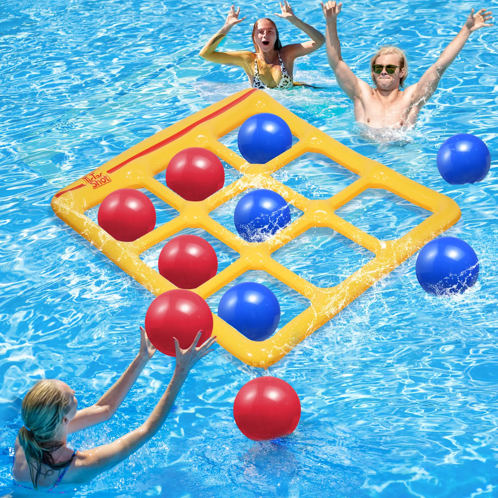 TICTAC SHOT Inflatable Pool Tic-Tac-Toe Game Set - Easy-to-Play Outdoor Entertainment, 10 Floating Balls, Funny Summervibes Pool Party Toy for All Ages, Ideal for Hot Days