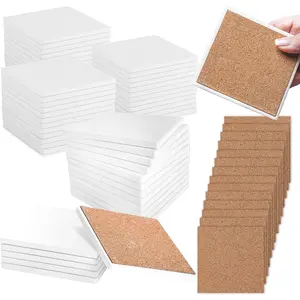 50 Pack Ceramic Tiles for Crafts Coasters, Ceramic White Tiles Unglazed 4x4 with Cork Backing Pads, Use with Alcohol Ink or Acrylic Pouring, DIY Make Your Own Coasters, Mosaics, Painting Projects