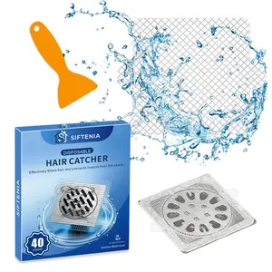 Siftenia Disposable Shower Drain Hair Catcher, 4.15 Inch Mesh Drain Cover Sticker, with Removal Scraper, Bath Tub Bathroom Hair Collector, 40 Pcs