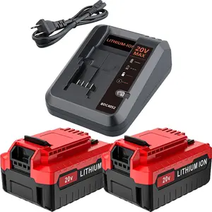 2Pack 5000mAh 20V Max Li-ion Replacement Battery for Porter Cable PCC685L PCC680L Power Tool + Battery Charger PCC692L