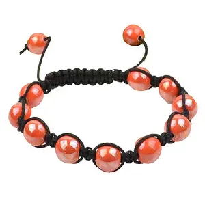 My Daily Styles Unisex Macrame Adjustable Bracelet - Light Orange Simulated Beads, Black Cord, Unique Weaving, 7.50in-9.00in Size, Daily Fashion Costume Jewelry Accessory
