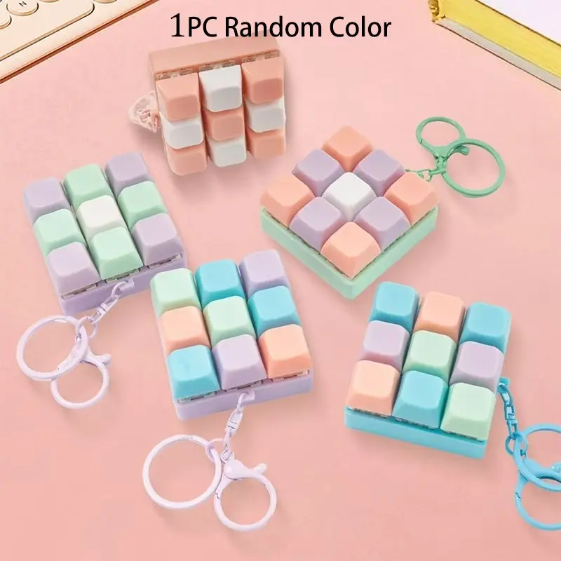 1pc Random Color Keyboard Key Cap Keychain, 9-Key Cube Keychain Fidget Keychain Stress Relief Button Toy, Creative Keyboard Pendant Bag Charm Decoration Gift For Friends