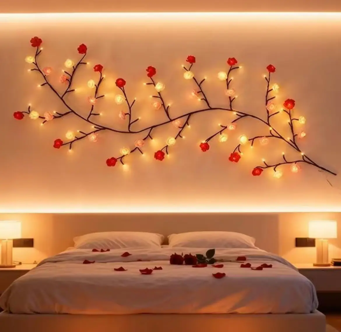 96-Piece LED Climbing Wall Rose Party Light Ornaments, USB-Powered Vines with Artificial Flowers, IP44 Waterproof, 8 Modes, LED Mood Light for Outdoors Valentines Day Christmas Home Decor, Party Decoration Supplies