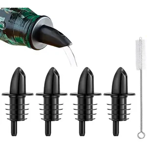 4 Pack Black Plastic Free Flow Liquor Bottle Pourers for Alcohol Syrup Olive Oil Mixed Drinks Vinegar
