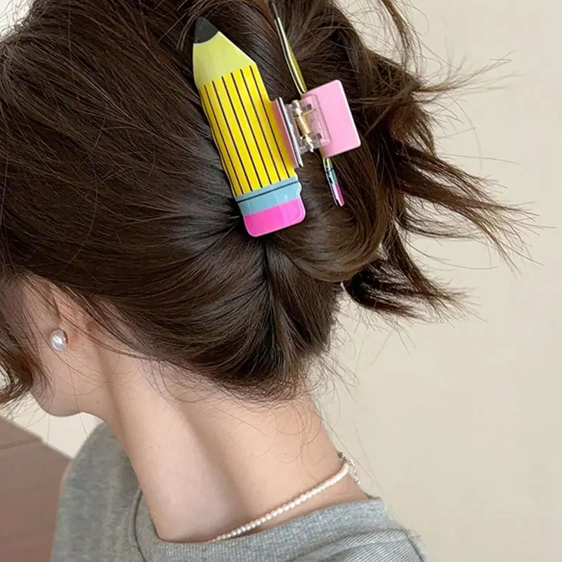 Women's Pencil Shape Hair Clip Claw Clip Acrylic Fun Cartoon Headband Cute Shark Clasp Colorful Puzzle Hair Accessory Hair Claws for Daily Use Valentine's Gift