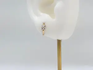 14K Yellow Gold Flower CZ Huggie Hoop Earrings