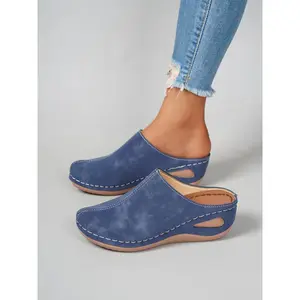 New Women's Wedge Heel Thick Sole Shoes, Comfortable Thick Sole Slip-On Sandals, Fashion Simple Style, Suitable for All Seasons Casual Wear