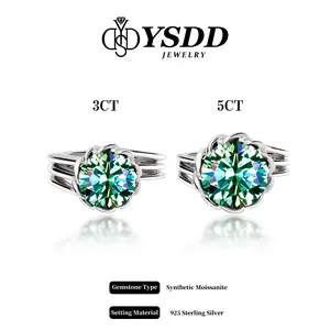 【#73 Cocktail Ring】3-5Carat Peacock Green Synthetic Moissanite Rings in 925 Sterling Silver